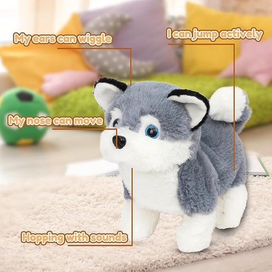 Easfan Walking Puppy Interactive Electronic Plush Husky Toy with Sounds and Movements Educational Plush Toy Birthday Gifts for Kids Girls, 7"