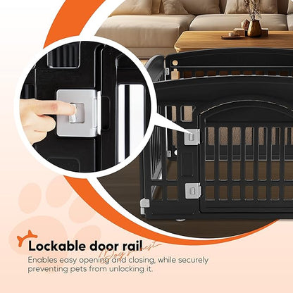 HealSmart 4 Panel Dog Playpen, 24” Exercise Puppy Playpen with Door, Safe, Secure, Folding & Portable Pet Playpen for Indoor & Outdoor Use, Suitable for Puppies and Small, Black