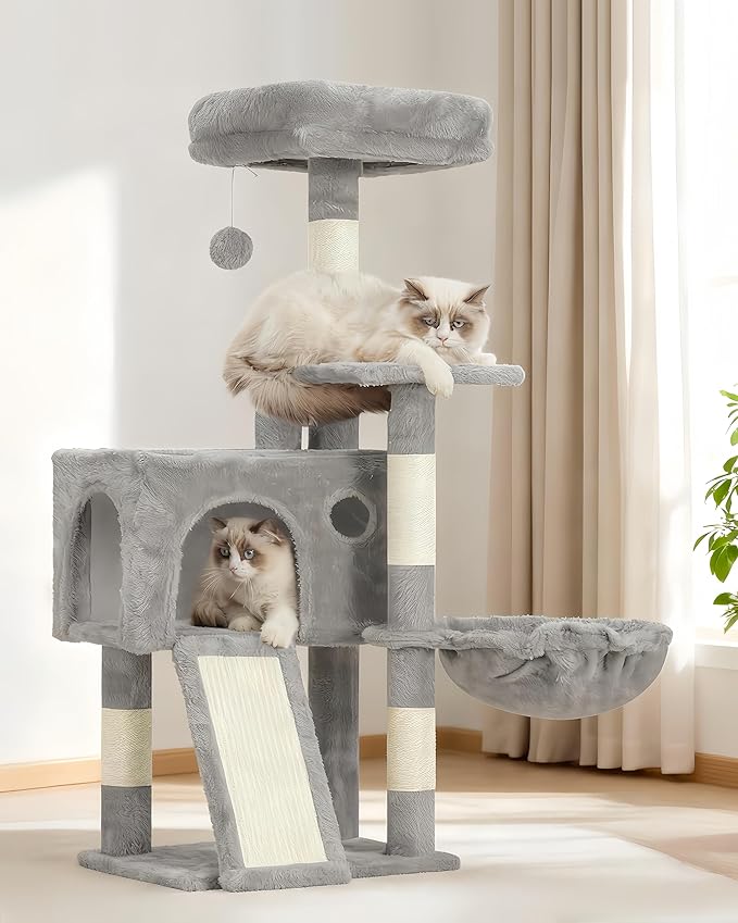 Gitelsnour Cat Tree, 41.3" Cat Tower for Indoor Kittens with Scratching Board and Posts, Multi-Level Cozy Cat Condo with 2 Perches, Hammock, Balls, Light Gray GCT005SW