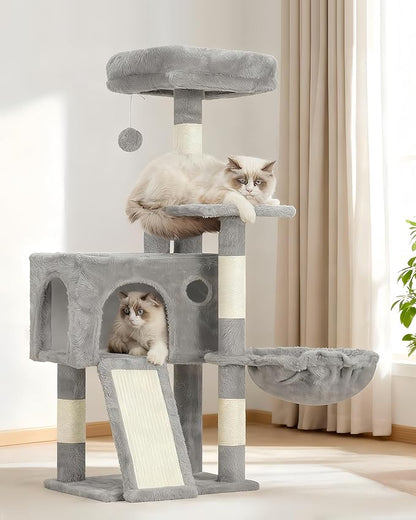 Gitelsnour Cat Tree, 41.3" Cat Tower for Indoor Kittens with Scratching Board and Posts, Multi-Level Cozy Cat Condo with 2 Perches, Hammock, Balls, Light Gray GCT005SW