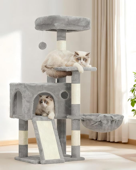 Gitelsnour Cat Tree, 41.3" Cat Tower for Indoor Kittens with Scratching Board and Posts, Multi-Level Cozy Cat Condo with 2 Perches, Hammock, Balls, Light Gray GCT005SW