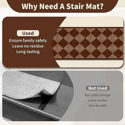 Non-Slip Carpet Stair Treads 7PCS, 8"x30" Peel and Stick Stair Runner for Wooden Steps Indoor, Washable Reusable Adhesive Backing, Pet-Friendly Safety Mats for Kids, Elders, Dogs