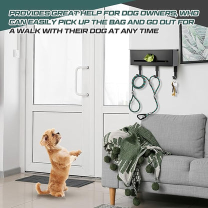 Blulu Wall Mount Dog Poop Bags Dispenser Holder with Hooks Metal 200/300 Single Large Roll Pet Waste Station Bags Dispenser for Outdoor Indoor Home Yard Doggy(Black)
