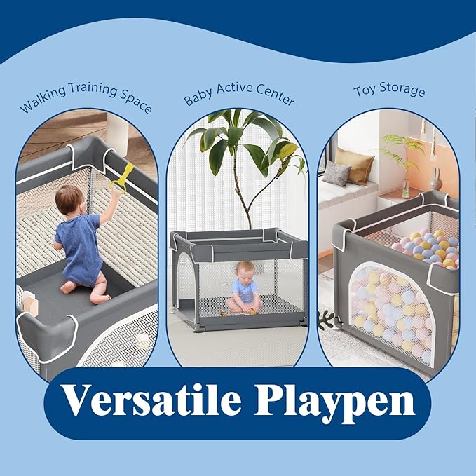 Small Baby Playpen with Mat, Sturdy Safety Play Yard, Washable Small Playpen for Babies, Soft Breathable Mesh, Zipper Gate, Anti-Slip Base 36"x36"