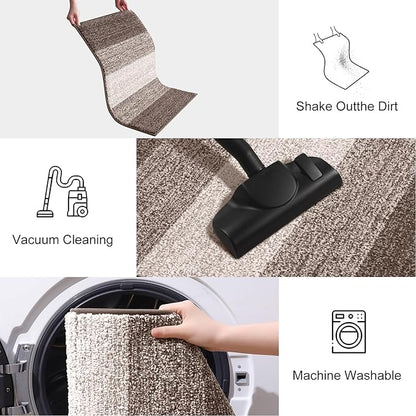 Smiry Dog Door Mat for Muddy Paws, Absorbs Moisture and Dirt, Low-Profile Entryway Mat with Non-Slip Backing, Entry Indoor Outdoor Doormat for Inside Floor (59x20 Inches, Light Brown, Striped)