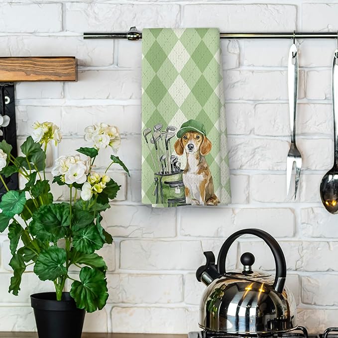 Golf Dog Kitchen Towels - Beagle Dish Towels, Sports Gifts, Pet Golf Club Decorative Absorbent Dishcloths Hand Towels for Kitchen Gym Spa Decor 16x24 Inches