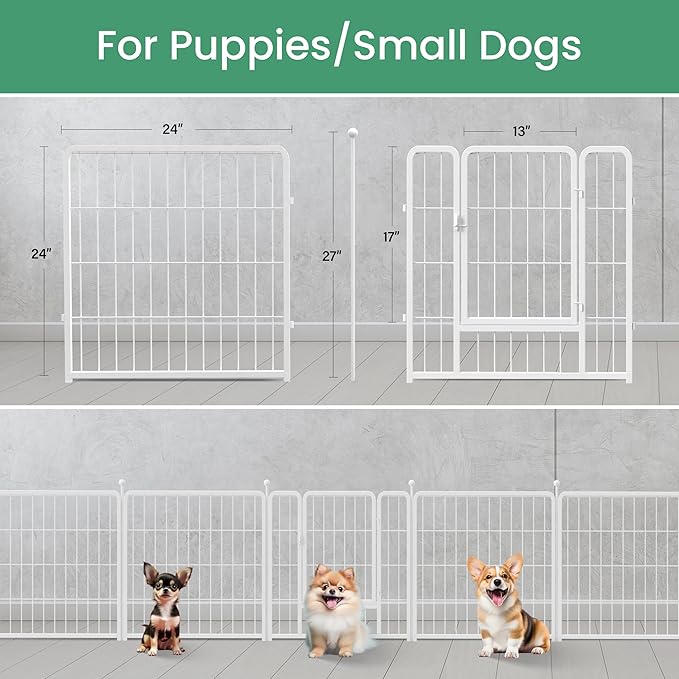 HealSmart Dog Playpen Indoor, Puppy Playpen Indoor Outdoor for Yard, Camping, RV, 24" Height 16 Panels Heavy Duty Dog Pen for Puppies/Small Dogs, White