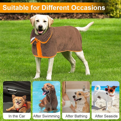 Dog Bathrobe Super Absorbent Dog Towels Large Quick Drying Robes for After Bath Soft Adjustable Warm Keeping Dogs Towel(S-XXL)