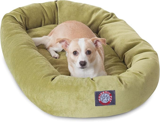 Majestic Pet 32 Inch Micro Velvet Calming Dog Bed Washable – Cozy Soft Round Dog Bed with Spine for Head Support - Fluffy Donut Puppy Mat 32x23x7 (inch) Medium – Apple