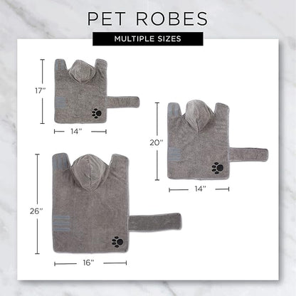Bone Dry Pet Robe Collection, Trellis Paw Print, Absorbent Microfiber Bath Robe with Adjustable Closure for Dogs & Cats, Small, Gray