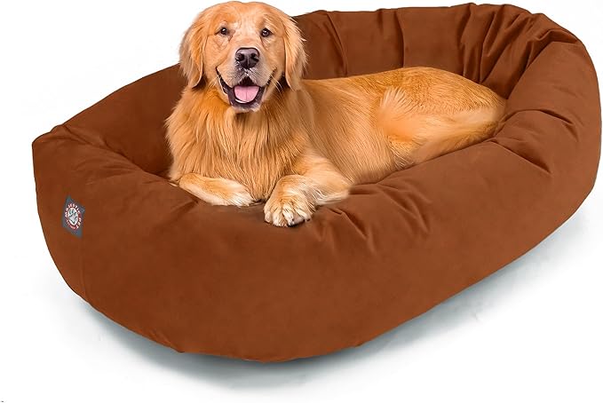 Majestic Pet 40 Inch Suede Calming Dog Bed Washable – Cozy Soft Round Dog Bed with Spine Support for Dogs to Rest Their Head - Fluffy Donut Dog Bed 40x29x9 (Inch) - Round Pet Bed Large – Rust (2025)