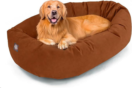 Majestic Pet 40 Inch Suede Calming Dog Bed Washable – Cozy Soft Round Dog Bed with Spine Support for Dogs to Rest Their Head - Fluffy Donut Dog Bed 40x29x9 (Inch) - Round Pet Bed Large – Rust (2025)