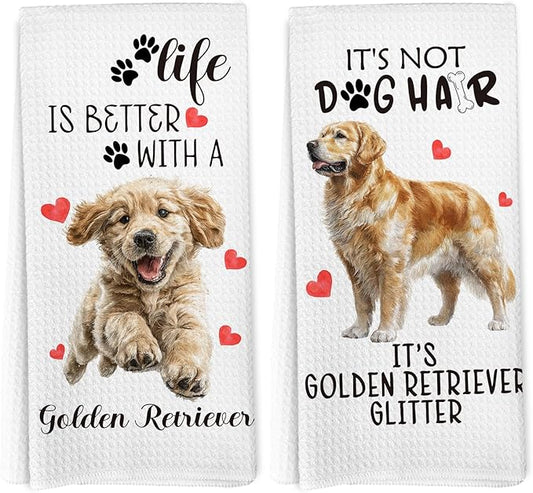 Golden Retriever Kitchen Towels Set of 2, Golden Retriever Gifts, Dog Funny Hand Towels for Kitchen Decor, Gifts for GoldenRetriever Women Dog Lovers Dishcloths Dish Towel 16X24 Inches