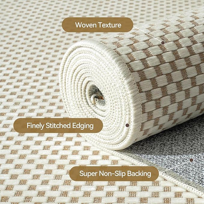 2x3 ft Indoor Door Mat Entryway Rug Non Slip Boho Woven Washable Small Area Rugs Runner, Front Entry Rug Entrance Doormat for Hall Porch Bathroom Kitchen Bedroom, Easy Clean, Beige 24"x36"