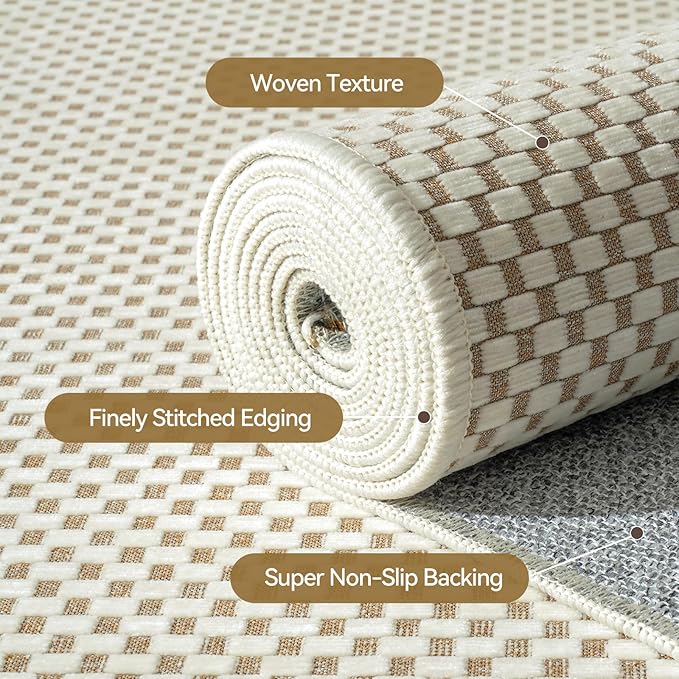 2x8 ft Hallway Runner Rug Extra Long Boho Woven Kitchen Runner Rugs Mat Non Slip Washable, Soft Entryway Laundry Hall Floor Runner Carpet for Indoor Backdoor Bedroom Hallway Living Room, Beige