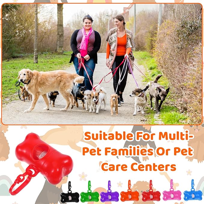 63 Pack Bone Shaped Poop Bag Dispenser, Dog Poop Waste Bag Holder Container with Hook, Leakproof Pet Waste Disposal Bags for Outdoor Pet Supplies 7 Colors
