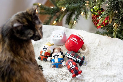 Pearhead Hot Cocoa Christmas Cat Toy Set, Holiday Pet Owner Gift, Holiday Must Have Accessories, Plush Rattle and Crinkle Holiday Cat Toys, Set of 2