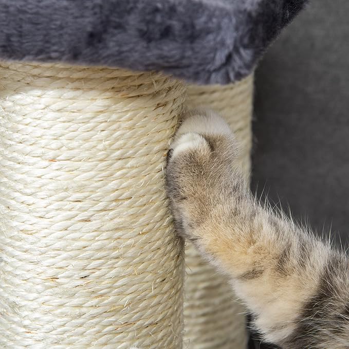 PawHut Cat Tree with 4 Steps for High Beds Couch, Cute Stair Shaped Cat Tree for Indoor Cats or Dogs w/Sisal Scratching Post, Climbing, Playing, Gray