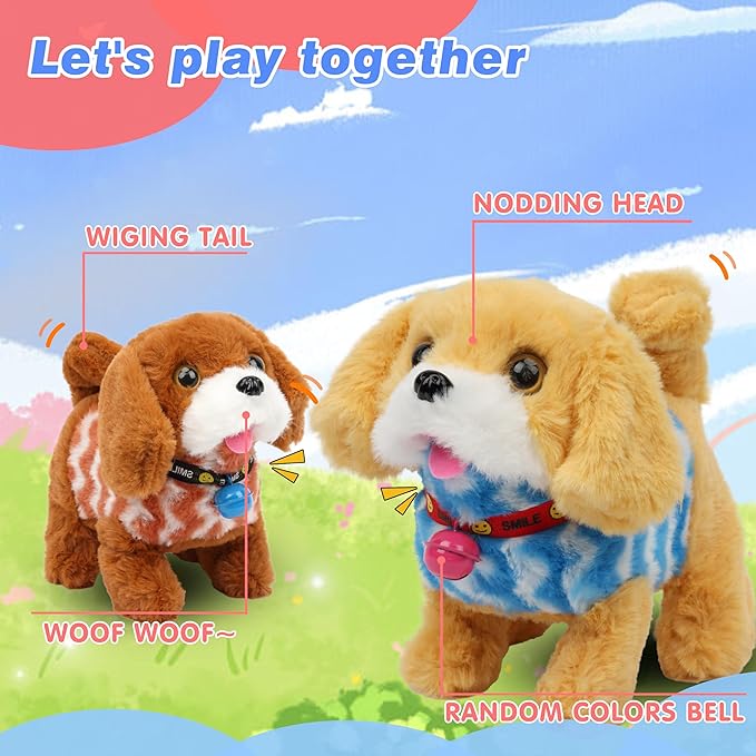 Hopearl Walking Dog Golden Retriever in Brown Vest Interactive Electronic Pet Plush Toy Puppy Woof and Moving Animated Nodding Head Gift for Toddlers Birthday, Brown, 7''