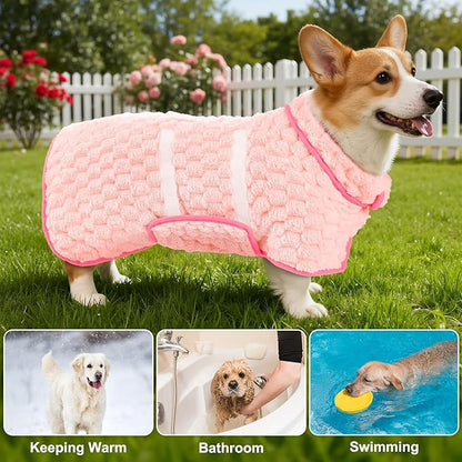 Glittme Dog Bathrobe for Drying Dogs, Super Absorbent Fleece Dog Towel Robe, Adjustable Dry Coat for Large Medium Small Dogs, Warm Pet Drying Vest for After Bath, Swimming, Muddy Walks & Car Travel