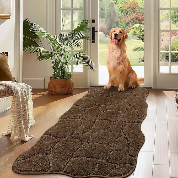 Large Dog Door Mat for Muddy Paws, 24x59 Absorbent Dirt Trapper Long Door Mat, Non-Slip Washable Mud Mat for Dogs, Polyester Microfiber Soft Pet Rug Mat for Entryway, Mud Dog Paws, Patio ( Brown)