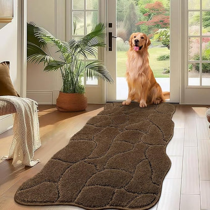 Large Dog Door Mat for Muddy Paws, 24x59 Absorbent Dirt Trapper Long Door Mat, Non-Slip Washable Mud Mat for Dogs, Polyester Microfiber Soft Pet Rug Mat for Entryway, Mud Dog Paws, Patio ( Brown)