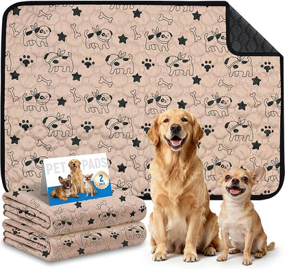 2 Pack Washable Pee Pads for Dogs, Absorbent Reusable Puppy Training Pads, Leakproof, Non-Slip, Waterproof Cat Doggie Pad Pet Potty Mat for Indoor&Outdoor, Whelping, Crate, Coffee 18"x24"