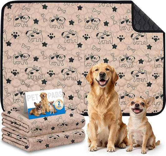 2 Pack Washable Pee Pads for Dogs, Absorbent Reusable Puppy Training Pads, Leakproof, Non-Slip, Waterproof Cat Doggie Pad Pet Potty Mat for Indoor&Outdoor, Whelping, Crate, Coffee 18"x24"