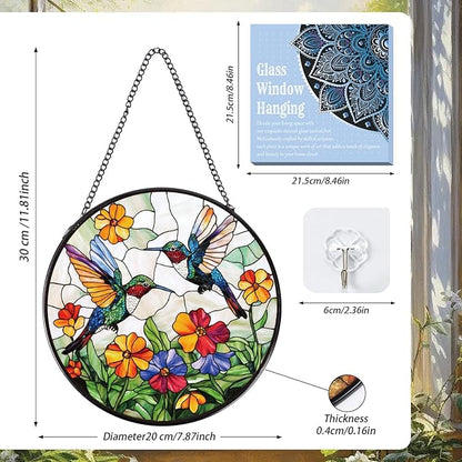 Hummingbird Stained Glass Window Hanging Gifts, 7.8″ Flower Sun Catchers for Indoor Window Decorations, Decorative Suncatchers Home Wall Art Gift for Thanksgiving Christmas Wedding Housewarming