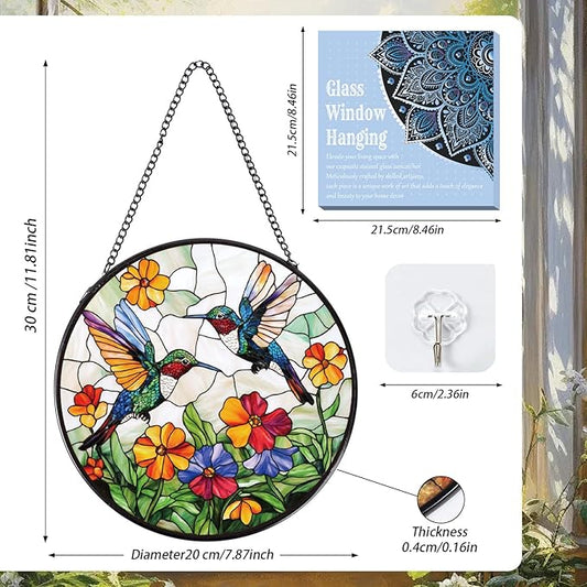 Hummingbird Stained Glass Window Hanging Gifts, 7.8″ Flower Sun Catchers for Indoor Window Decorations, Decorative Suncatchers Home Wall Art Gift for Thanksgiving Christmas Wedding Housewarming