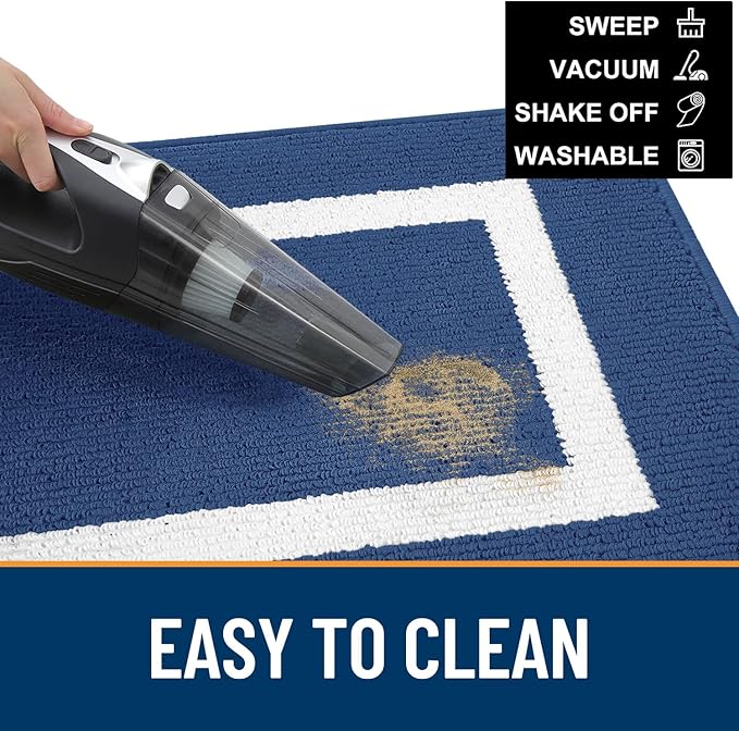 OLANLY Indoor Door Mat, 30x17, Non-Slip Absorbent Resist Dirt Entrance Mat, Washable Low-Profile Inside Entry Doormats for Entryway, Navy