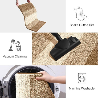 Smiry Dog Door Mat for Muddy Paws, Absorbs Moisture and Dirt, Low-Profile Entryway Mat with Non-Slip Backing, Entry Indoor Outdoor Doormat for Inside Floor (48x30 Inches, Camel, Striped)