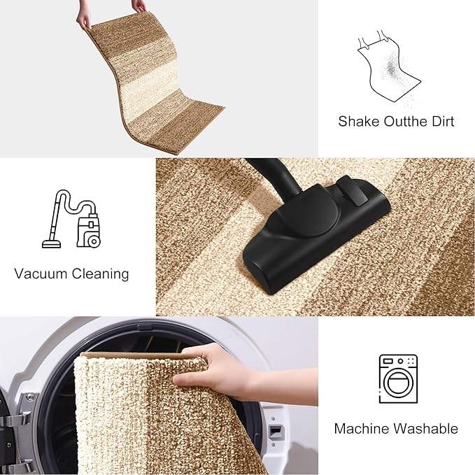Smiry Dog Door Mat for Muddy Paws, Absorbs Moisture and Dirt, Low-Profile Entryway Mat with Non-Slip Backing, Entry Indoor Outdoor Doormat for Inside Floor (30x17 Inches, Camel, Striped)