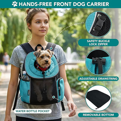 PetAmi Front Carrier Backpack, Ventilated Adjustable Pet Chest Carrier for Dog Cat, Hiking Camping Travel, Small Puppy Medium Cat Carrying Bag, Max 10 lb, Sea Blue