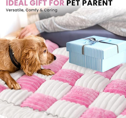 Backseat Dog Bed Mat, Non-Slip Dog Bed for Car Back Seat, Soft & Cozy Dogs Blanket, Washable Travel Pet Mat Seat Protector for Cars, SUVs, Trucks (Pink/White, 51.1" L x 23.6" W x 1.5" Th)