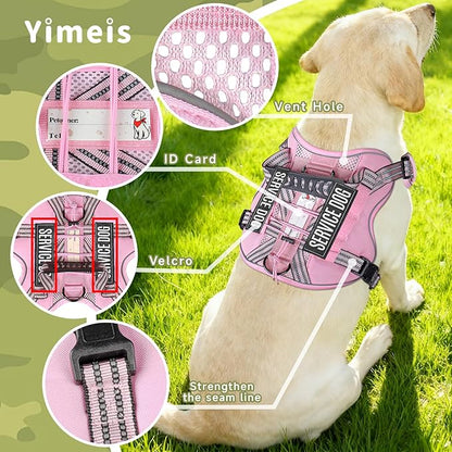 Service Dog Tactical Vest Harness and Leash Set Medium Sized Dog Emotional Support- Tactical Dog Harness Training Collar with Name (Pink, S)
