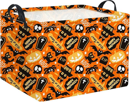 HIYAGON Rectangular Halloween Basket for Boys and Girls Kids Trick or Treat Pumpkin Basket for Halloween Parties Cute Storage Bin Organizer Box Room Decor(Spider Halloween)