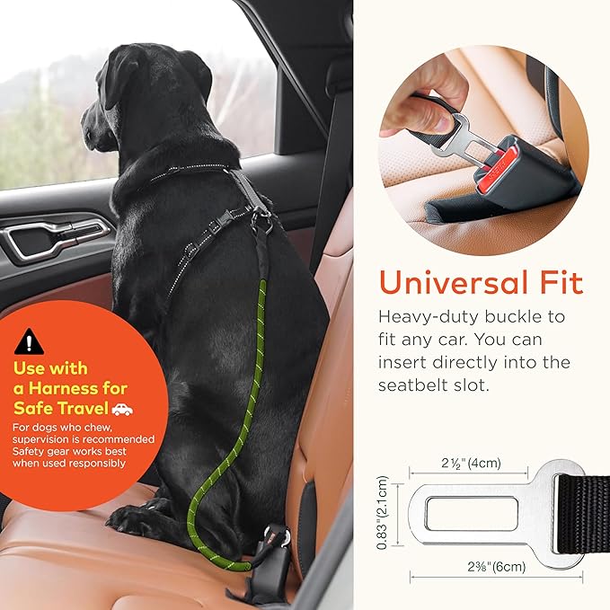 Dog Seat Belt for Car | Universal Pet Car Seatbelt with Reflective Climbing Rope, Aviation Aluminum Carabiner with 360° Swivel & Auto-Lock, Secure Safety Restraint (Ranger Green 360°)