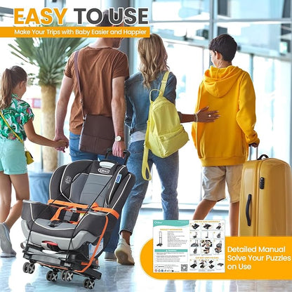 Orzbow Car Seat Dolly for Airport, Folding Car Seat Travel Cart with 4 Wheels and Adjustable Handle, Carseat Roller for Airplane Travel with Straps, Compact Luggage Hand Trolley, Black