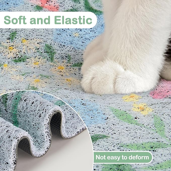 Glittme Cat Litter Mat with Non-Slip Bottom Litter Box Mat 24"X15" Litter Trapping Mat Easy to Clean Washable Cat Food Mat for Kitty,S