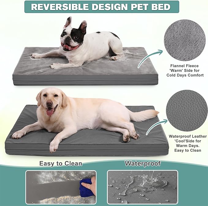 Vonabem Waterproof Outdoor Dog Bed Large Medium Sized Dogs, Washable Crate Pad 35 inch, Foam Orthopedic Pet Beds with Removable Cover,Durable Anti-Slip Kennel Pads 35"x22", Gray