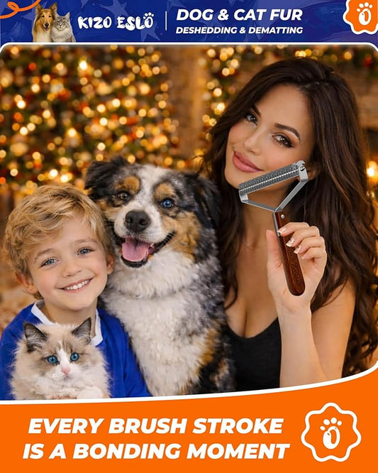 Extra Large 2-Sided Dog Brush For Shedding Undercoat Rake for Dogs & Cats & Horses, Remove Mats, Dematting Comb,Gentle Grooming Brush for German Shepherds Medium to Long-Haired Pets(Walnut Handle)