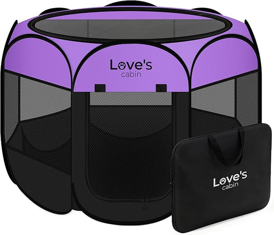 Love's cabin Pet Puppy Dog Playpen, Small Dog Tent Crates Cage Indoor/Outdoor, Portable Playpen for Cat, Foldable Pop Up Dog Kennel Playpen with Carring Case, Removable Zipper Top, Purple