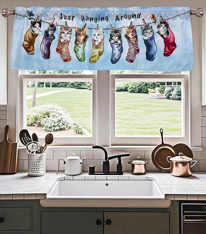 Just Hanging Around Kitties Cats Window Curtain Valance for Decorative Privacy Rod Pocket 52 X 16 Inches
