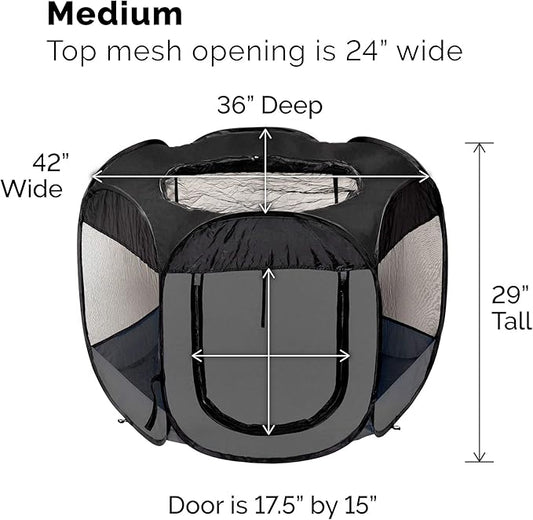 Furhaven Portable Dog Playpen Cat Tent, Pet playground,Kennel foldable indoor outdoor zippered puppy crate - Gray, Medium