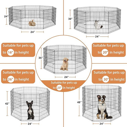 Pet Dog Playpen 24/30/36/42/48 Inch Metal Portable Dog Exercise Pen Indoor Outdoor Folding Yard Puppy Dog Fence for Small Medium Large Dogs 8 Panel