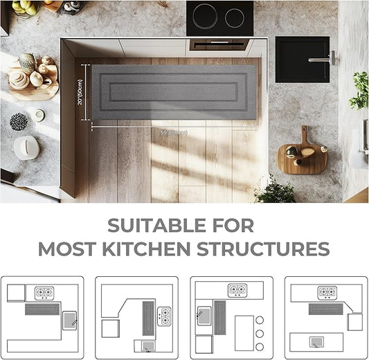 GRANNY SAYS Kitchen Mats for Floor 59 x 20, Resist Dirt Kitchen Rugs Non Slip Washable, Large Rug Runner for Sink Laundry Thick Durable Polypropylene Comfort Standing, Grey