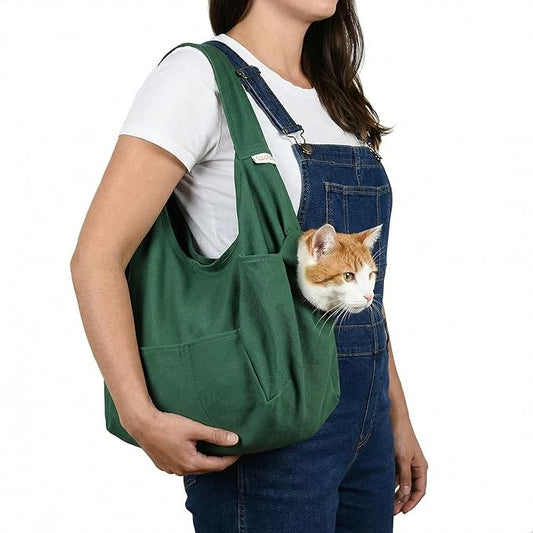 Cat-in-the-Bag Cozy Comfort Carrier - Large Green Pet Carrier and Cat Carrier Soft for Cutting Nails, Vet Visits, Medication Administration, Dental Care, & Travel