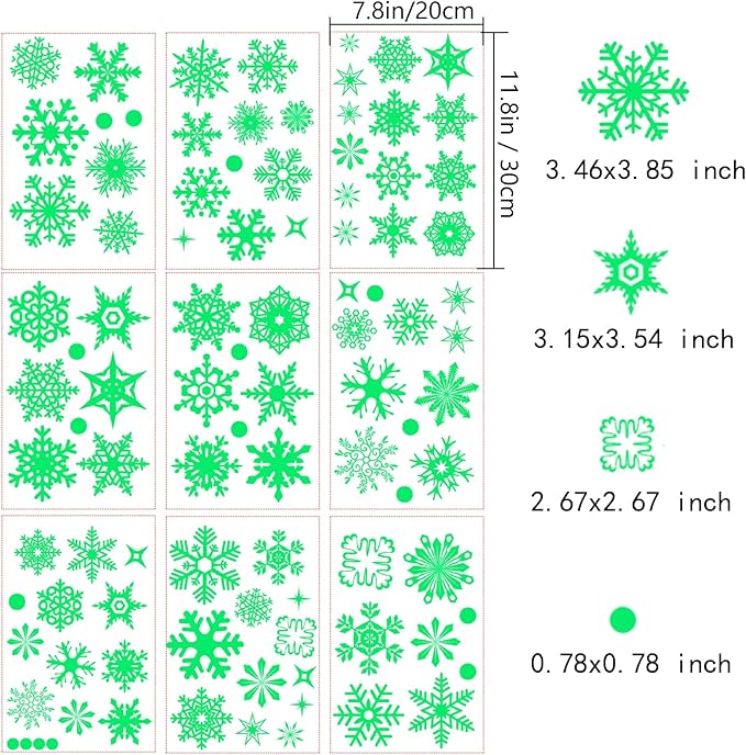 93PCS Glow in The Dark Snowflake Window Clings, Glass Window Snowflake Decals, Non-Adhesive Stickers, Static Stickers, Christmas Stickers for Children's Room Decoration Christmas Decoration