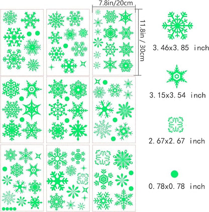 93PCS Glow in The Dark Snowflake Window Clings, Glass Window Snowflake Decals, Non-Adhesive Stickers, Static Stickers, Christmas Stickers for Children's Room Decoration Christmas Decoration